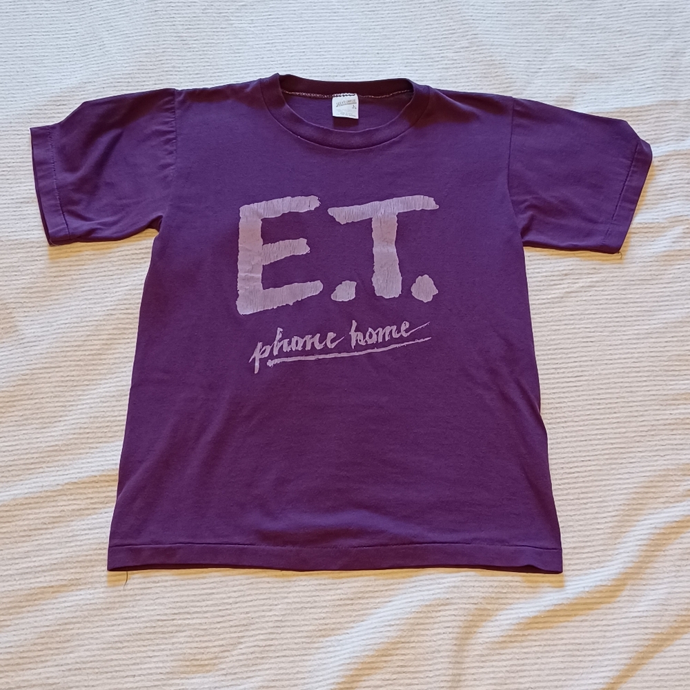 1980s Sportswear E.T. The Extra-Terrestrial "Phone Home" Purple T-Shirt Youth L